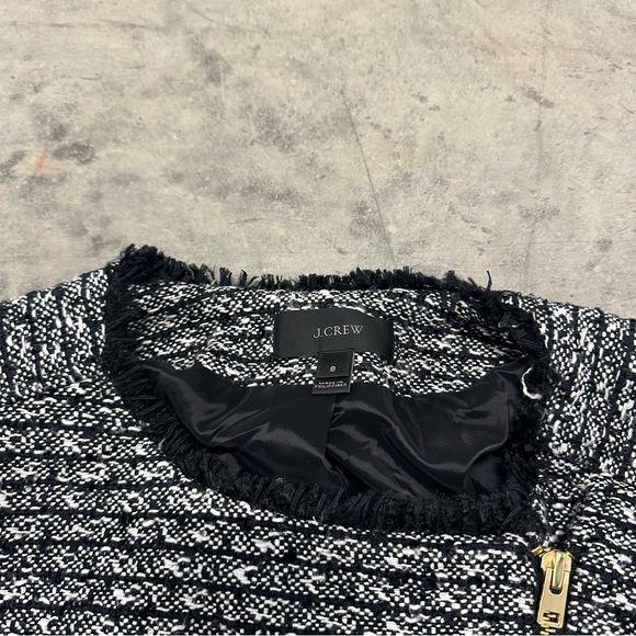 J Crew Tweed Zip Up Moto Jacket Black Fringed Size 8 - Picture 3 of 9